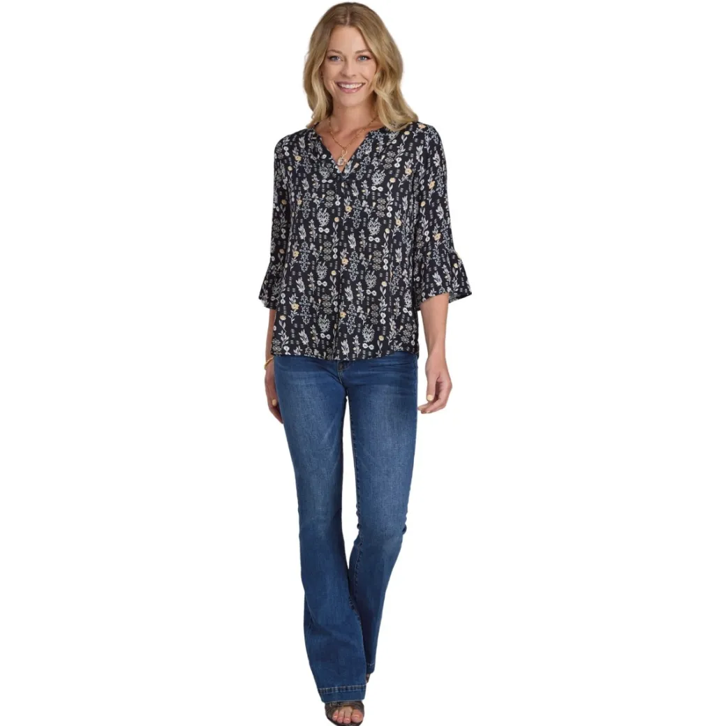 Roper Black Floral Rayon Blouse