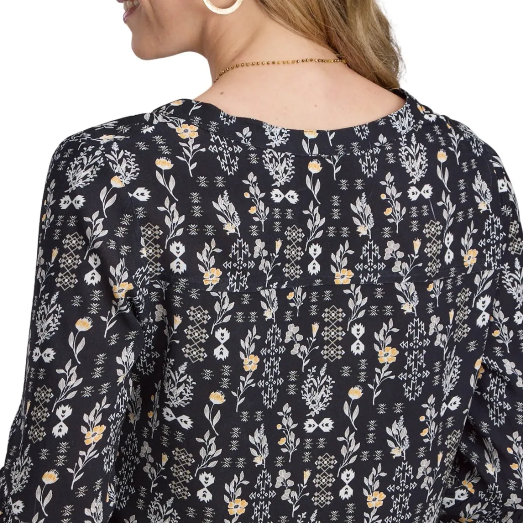 Roper Black Floral Rayon Blouse