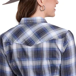 Roper Blue Metallic Plaid Snap Shirt