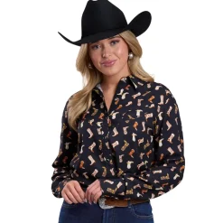 Roper Boot Print Rayon Long Sleeve Shirt
