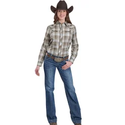 Roper Bronc Embroidered Yokes Plaid Shirt