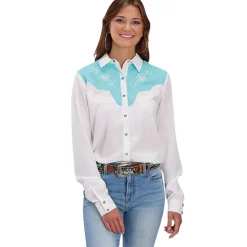 Roper Embroidered Aqua Yoke Snap Shirt