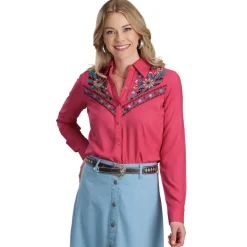 Roper Embroidered Pink Snap Blouse