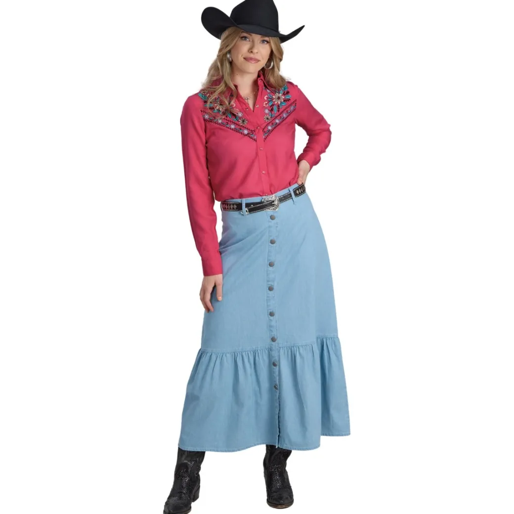 Roper Embroidered Pink Snap Blouse