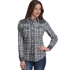 Roper Floral Yoke Plaid Snap Shirt