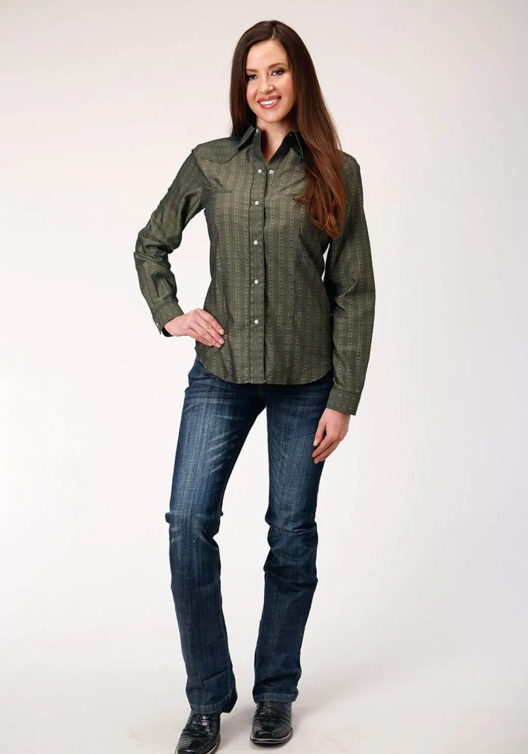 Roper Grey Tonal Stripe Shirt Long Sleeve
