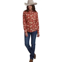 Roper Retro Floral Orange Snap Shirt