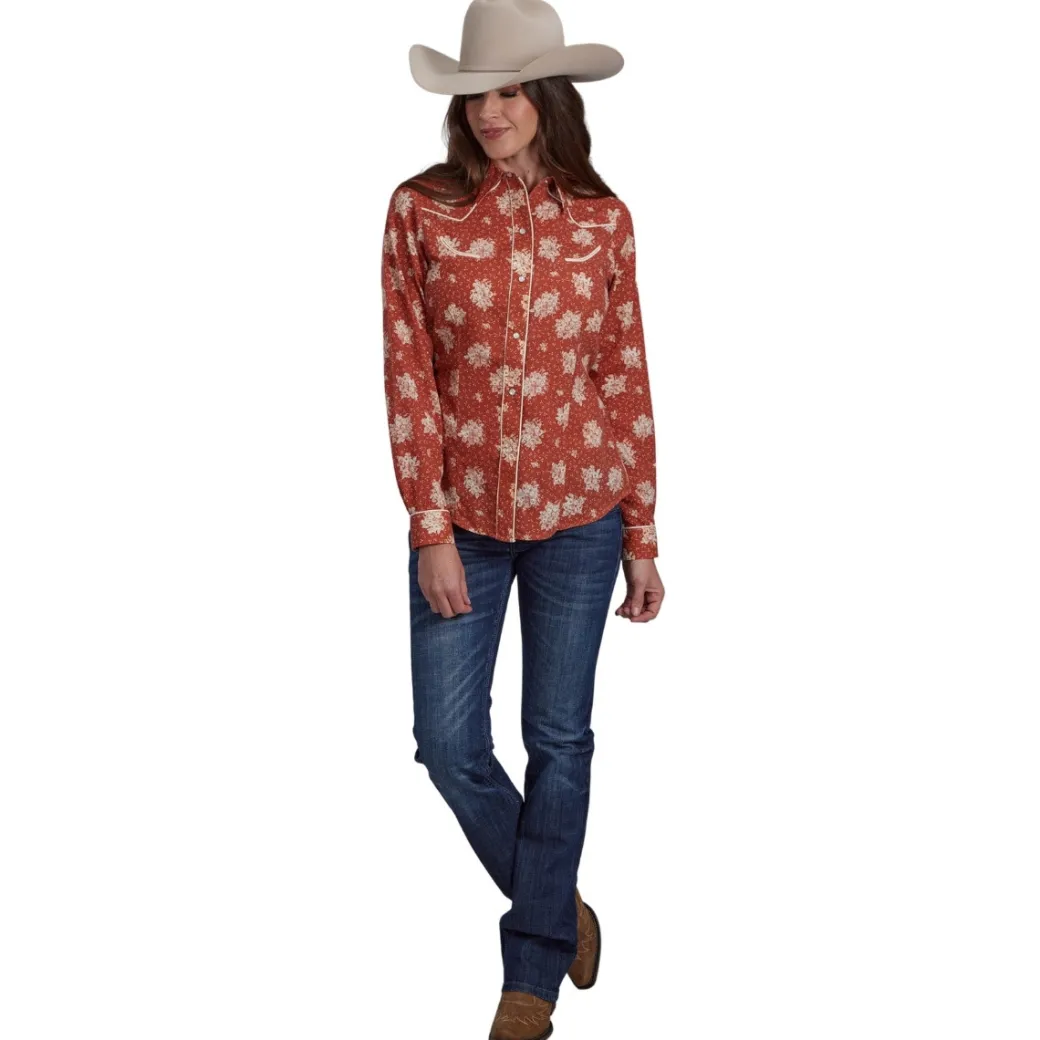 Roper Retro Floral Orange Snap Shirt