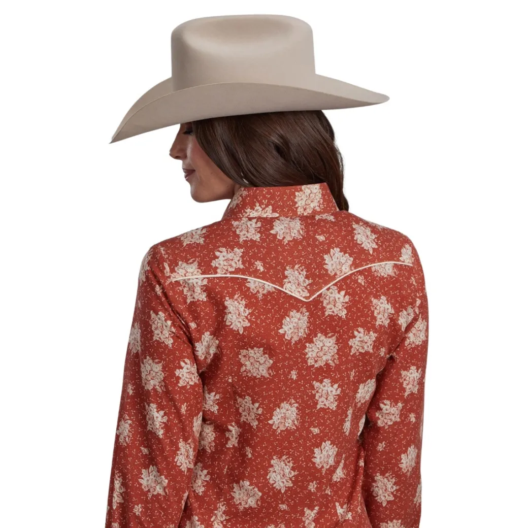 Roper Retro Floral Orange Snap Shirt