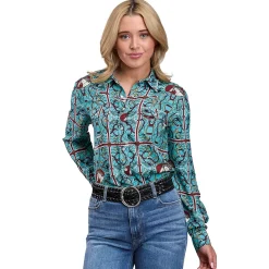 Roper Scarf Print Rayon Long Sleeve Shirt