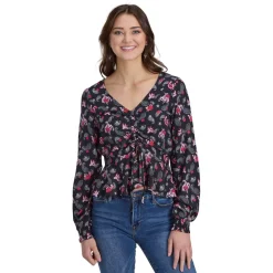Roper Shirred Bronc Print Blouse