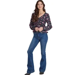 Roper Shirred Bronc Print Blouse