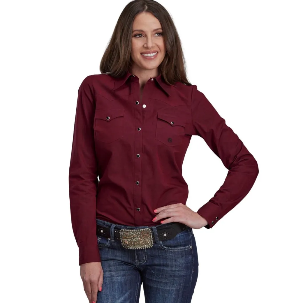 Roper Solid Dark Red LS Snap Shirt