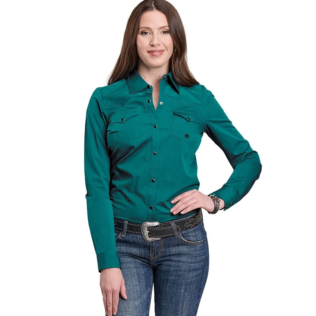 Roper Solid Green Long Sleeve Snap Shirt