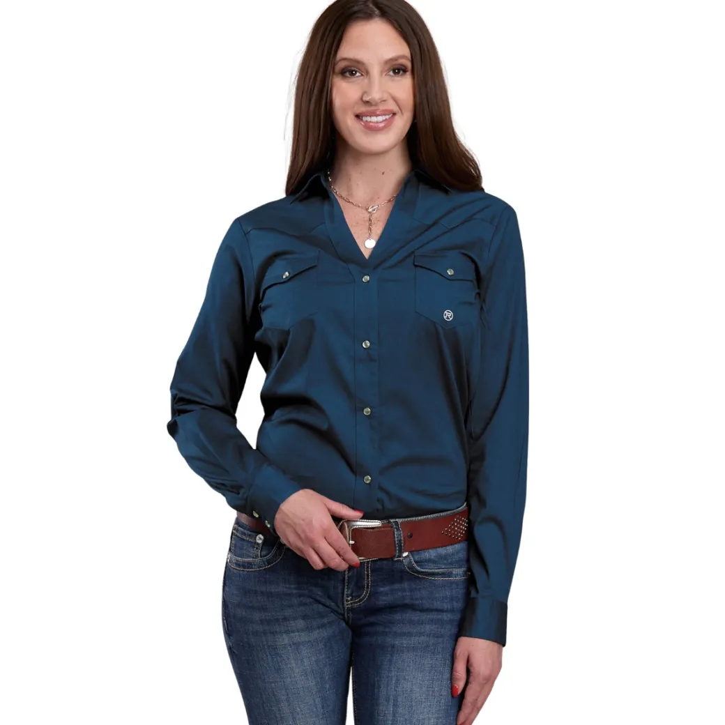 Roper Stretch Solid Blue LS Snap Shirt
