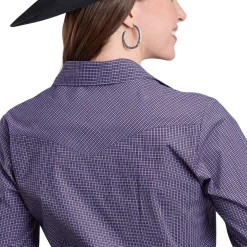 Roper V-Neck Stretch Purple Plaid LS Shirt