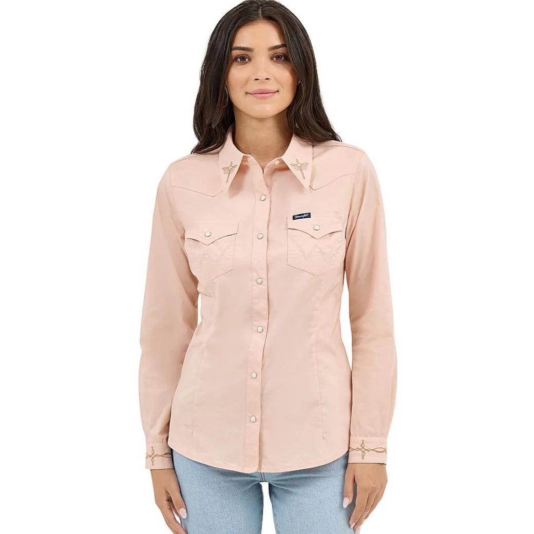 Wrangler Boot Stitch Pink Snap Shirt