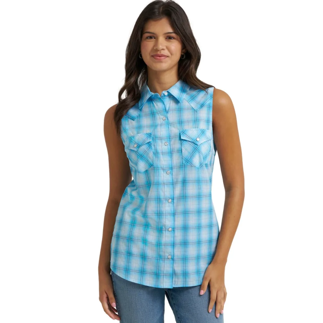 Wrangler Essential Plaid Sleeveless Snap Shirt