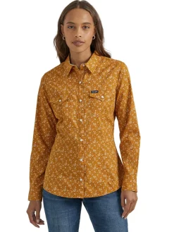 Wrangler Mustard Floral LS Snap Shirt