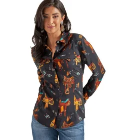 Wrangler Western Theme Rayon Snap Shirt
