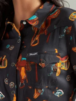 Wrangler Western Theme Rayon Snap Shirt