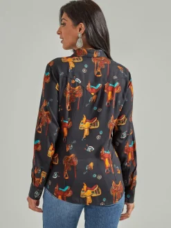 Wrangler Western Theme Rayon Snap Shirt